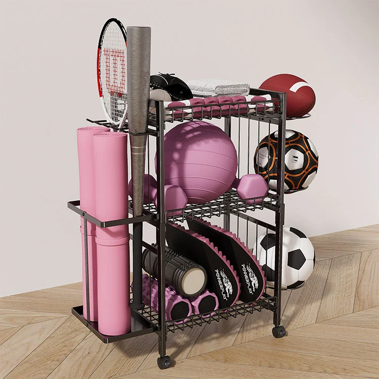 Golvstående förvaringsställ för yogamattor i metall