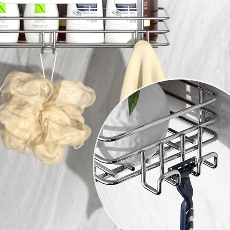 No Drill Wall Mounted Metal Shower Caddy